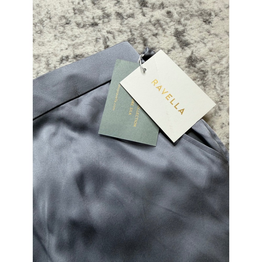 RAVELLA Blue Gray Wide Leg Pants 100% Pure Mulberry Silk Women's L-P NEW - Picture 9 of 9